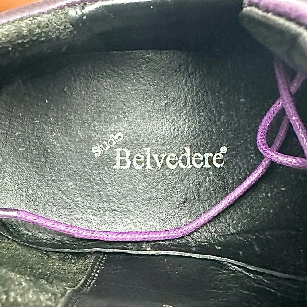 Belvedere Bene Ostrich Leg Leather Sneakers Eggplant Purple Men’s 8